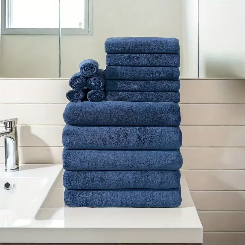 15pcs Bulk Bath & Hand Towel Set - Large 300GSM Microfiber Towels (5 Bath, 5 Hand, 5 Washcloths) - Heavy-Duty, Quick-Dry & Highly Absorbent for, Spa, Hotel - Multi-Color Options by Anti Spier