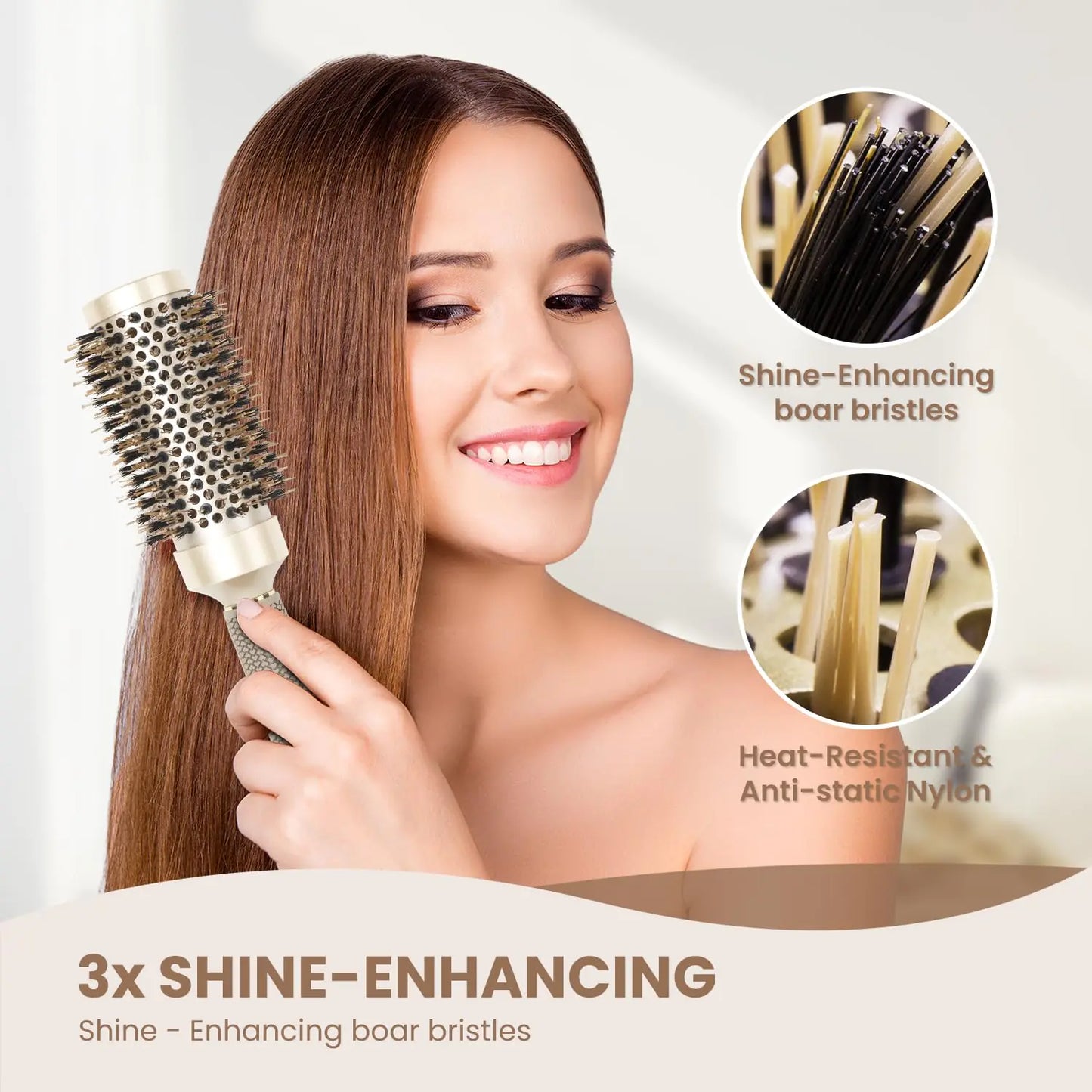 AIMIKE Round Brush, Nano Thermal Ceramic & Ionic Tech Hair Brush, Round Barrel Brush with Boar Bristles for Blow Drying, Styling, Curling, Add Volume & Shine (2.9 inch, Barrel 1.7 inch) + 4 Clips 43mm-1.7 Inch (2.9 Inch with Bristles) by Anti Spier
