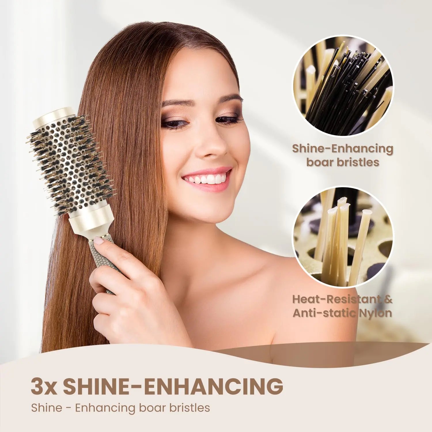 AIMIKE Round Brush, Nano Thermal Ceramic & Ionic Tech Hair Brush, Round Barrel Brush with Boar Bristles for Blow Drying, Styling, Curling, Add Volume & Shine (2.9 inch, Barrel 1.7 inch) + 4 Clips 43mm-1.7 Inch (2.9 Inch with Bristles) by Anti Spier
