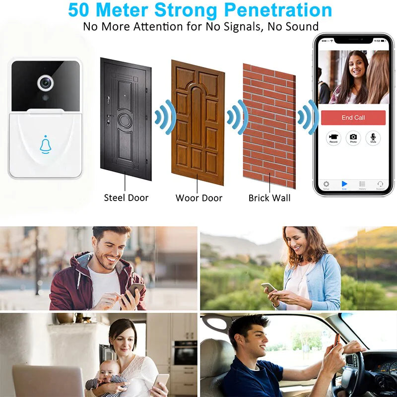 Wireless Security WiFi Smart Doorbell Intercom Video Camera Bell Chime Door Ring by Anti Spier