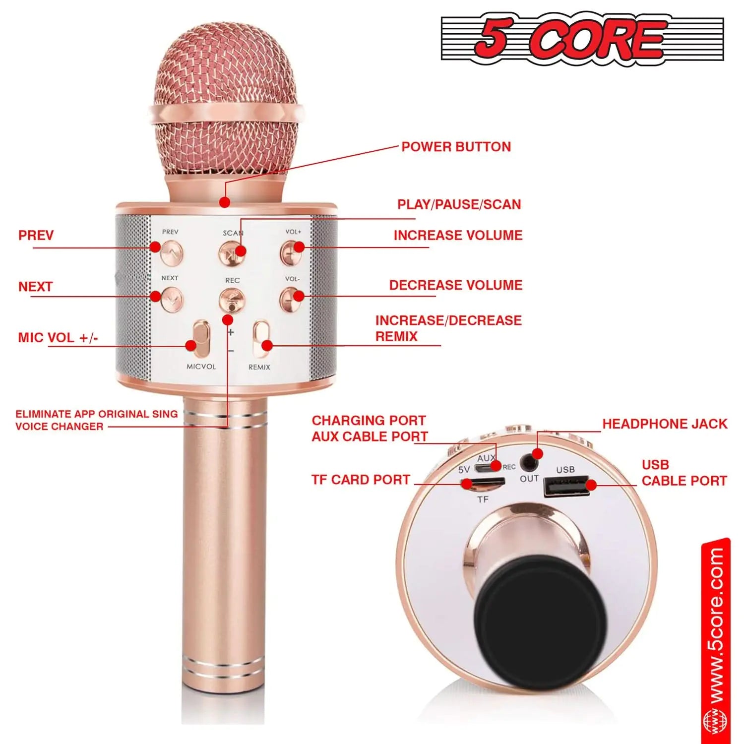 5Core Wireless Karaoke Microphone Bluetooth Mic Portable Handheld Microfonos Inalambricos by Anti Spier