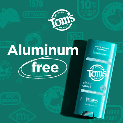 Tom’s of Maine Clean Coast Aluminum Free Natural Deodorant For Women & Men | Goes on Clear | Odor & Wetness Protection | Naturally Derived and Moisture-Locking Ingredients | 3.25 oz 3.25 Ounce (Pack of 1) by Anti Spier