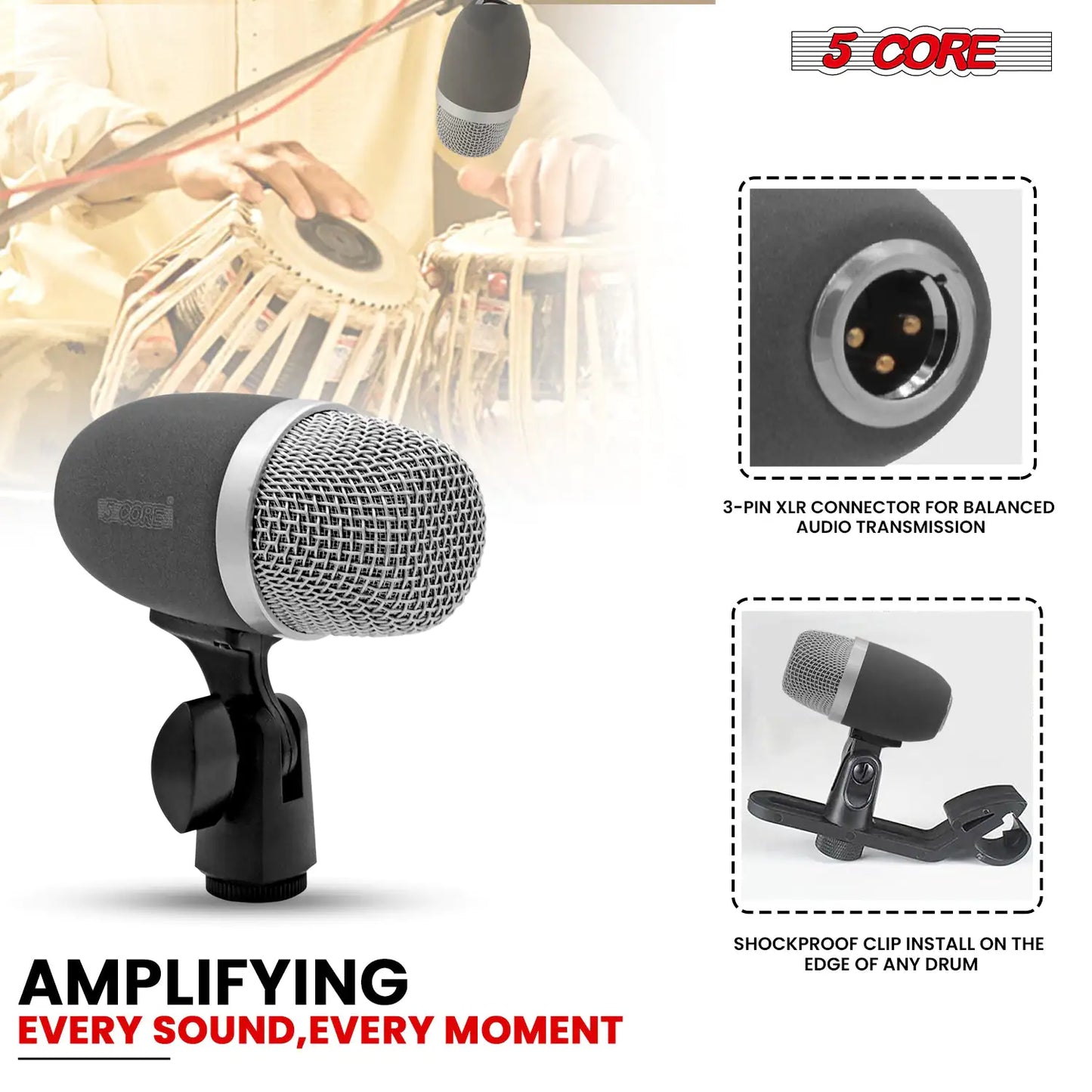 5Core Tabla Microphone Set Uni-Directional XLR Kick Snare Bayan Dayan Instrument Mic by Anti Spier