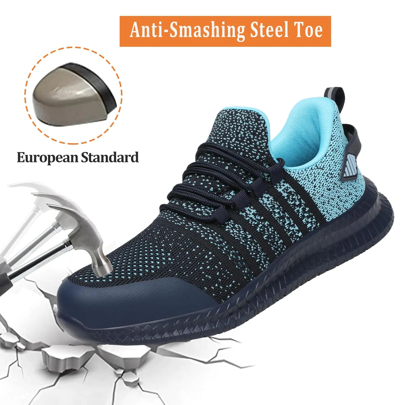 Steel Toe Shoes for Men and Women Comfortable Lightweight Work Safety Shoes Puncture Proof Slip Resistant Indestructible Sneakers Construction Work Utility Shoes 12 Women/10.5 Men Blue by Anti Spier