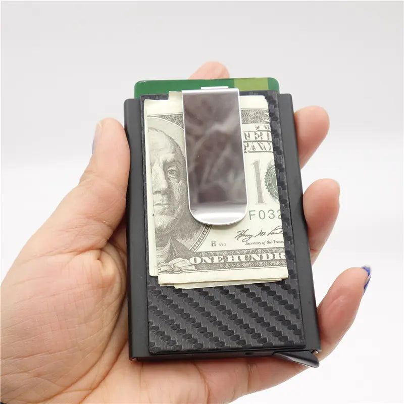 Aluminum Alloy RFID Wallet with Carbon Fiber Card Case by Anti Spier