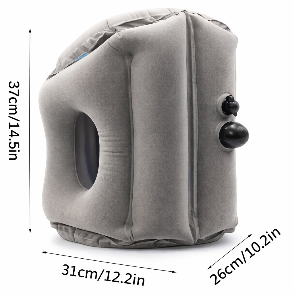 Nap Pillow - Comfortable Neck Support For Aviation, Train, Car And Office Use, Portable and Inflatable, Easy Nap Air Cushion, Soft Microfiber Cover, Gray by Anti Spier