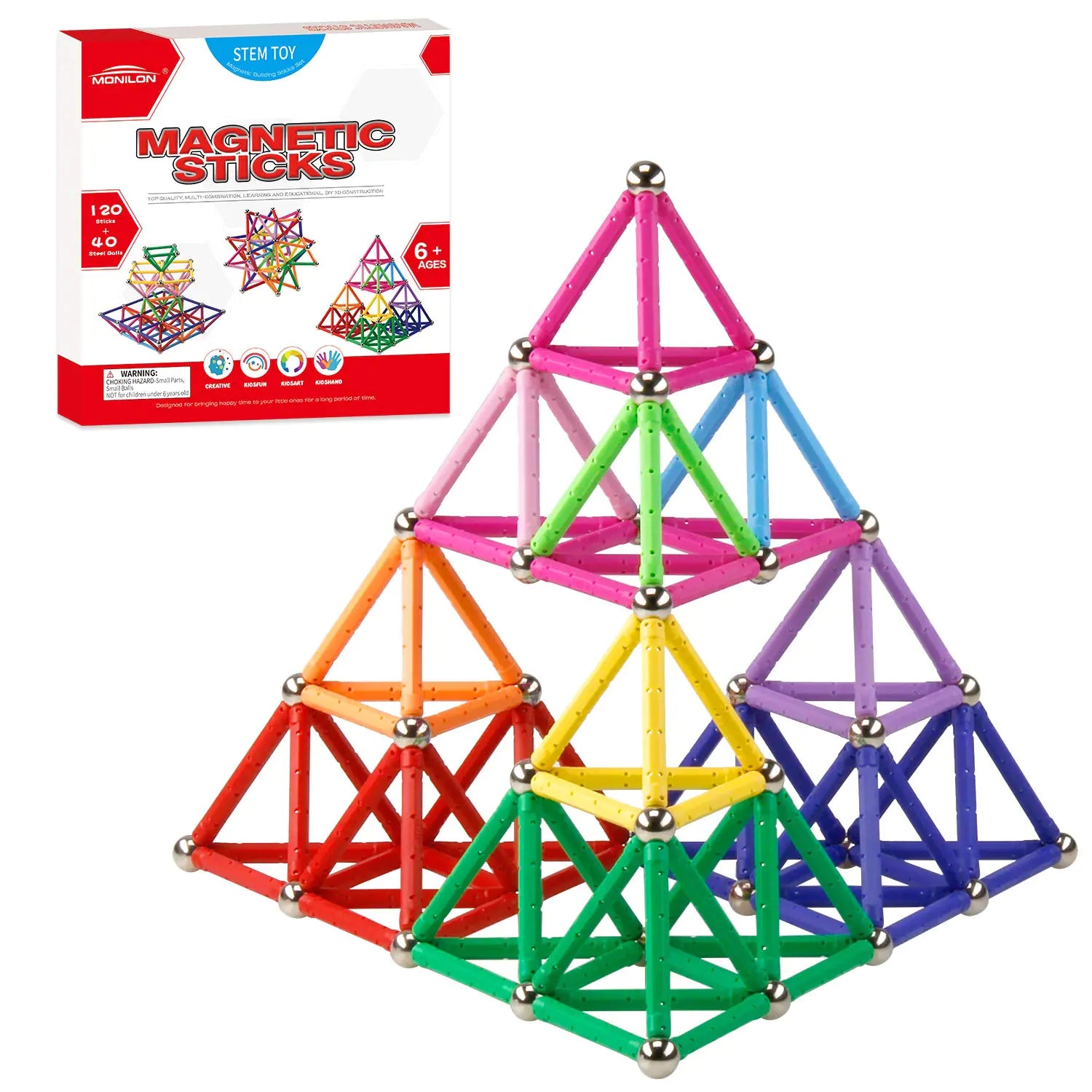 MONILON 160 Pcs Magnet Building Sticks Kids Toys Lengthen Magnetic Construction Building Blocks Set 3D Brain Training Learning Educational DIY STEM Toys by Anti Spier