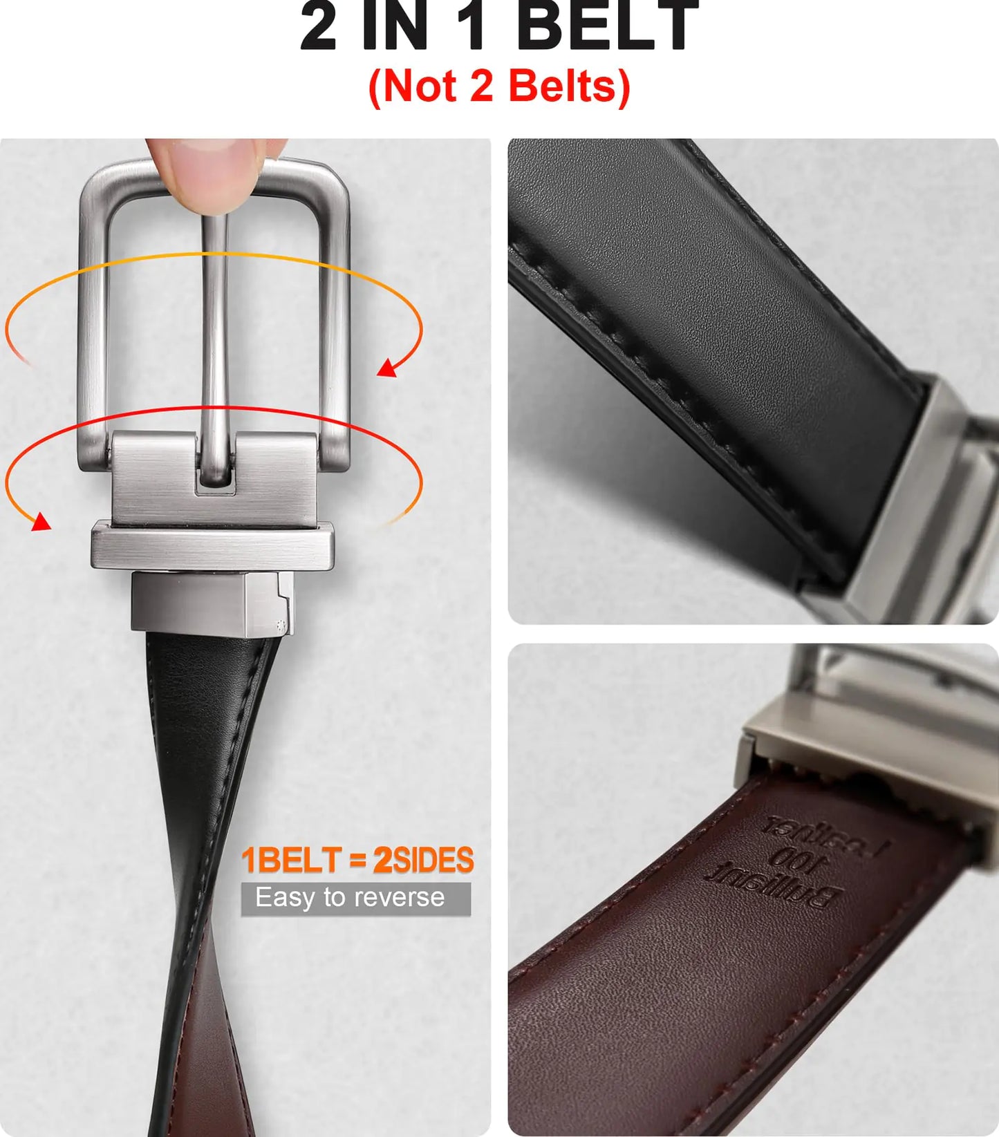 BULLIANT Men's Belt,Reversible Belt 1.25" For Gift Mens Casual Golf Dress pants shirts,One Reverse For 2 Sides Black/Antique Coffee1033 34"-36"Waist Adjustable by Anti Spier