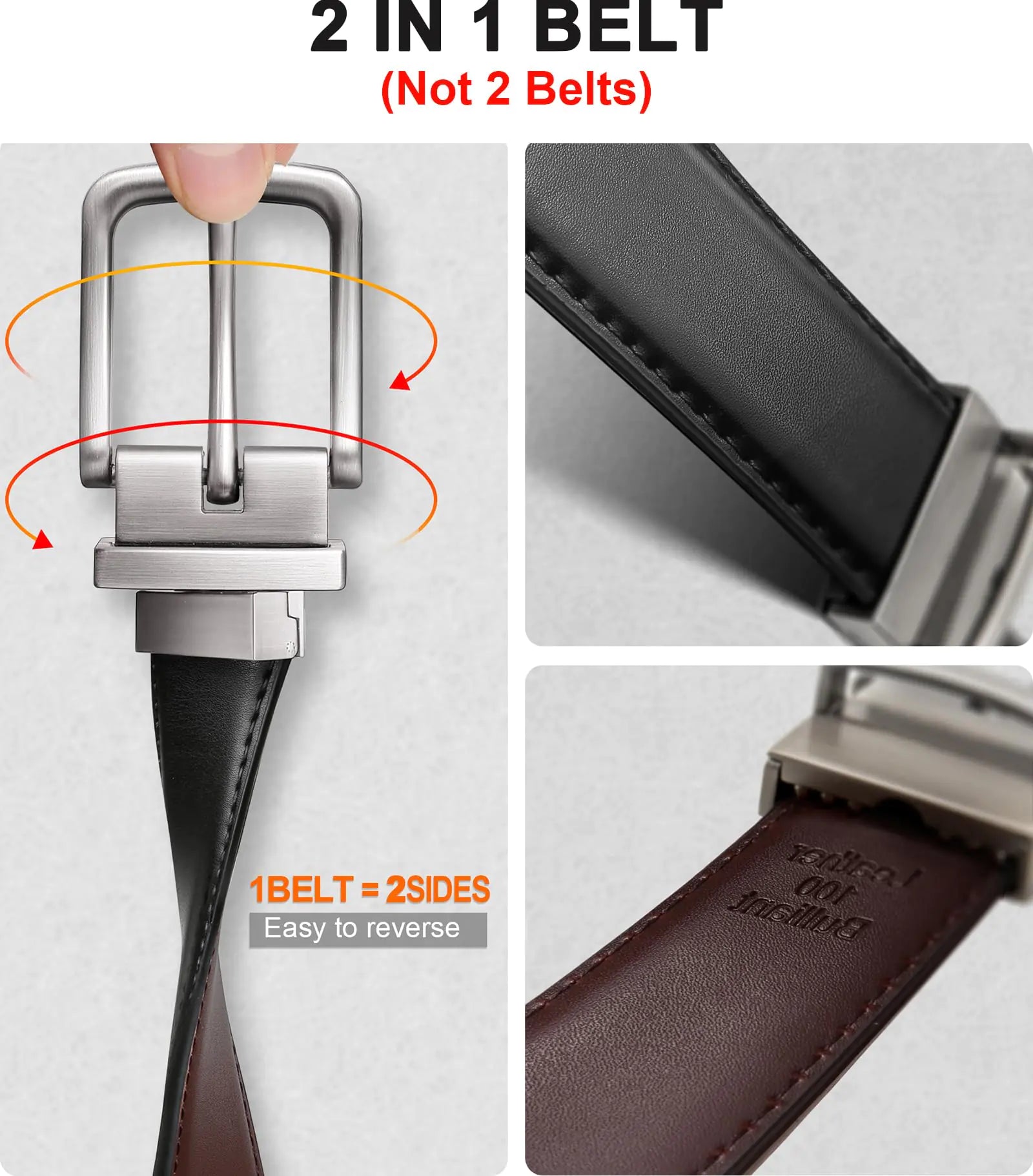 BULLIANT Men's Belt,Reversible Belt 1.25" For Gift Mens Casual Golf Dress pants shirts,One Reverse For 2 Sides Black/Antique Coffee1033 34"-36"Waist Adjustable by Anti Spier