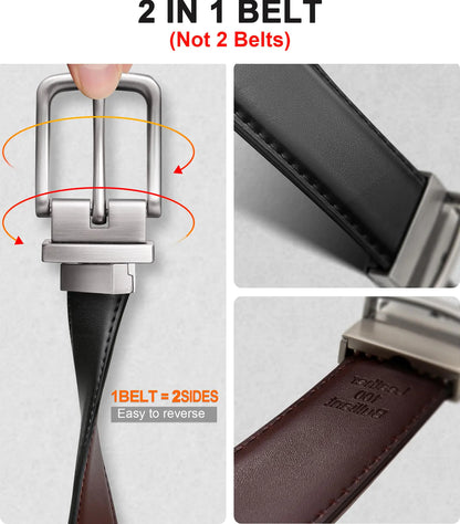 BULLIANT Men's Belt,Reversible Belt 1.25" For Gift Mens Casual Golf Dress pants shirts,One Reverse For 2 Sides Black/Antique Coffee1033 34"-36"Waist Adjustable by Anti Spier
