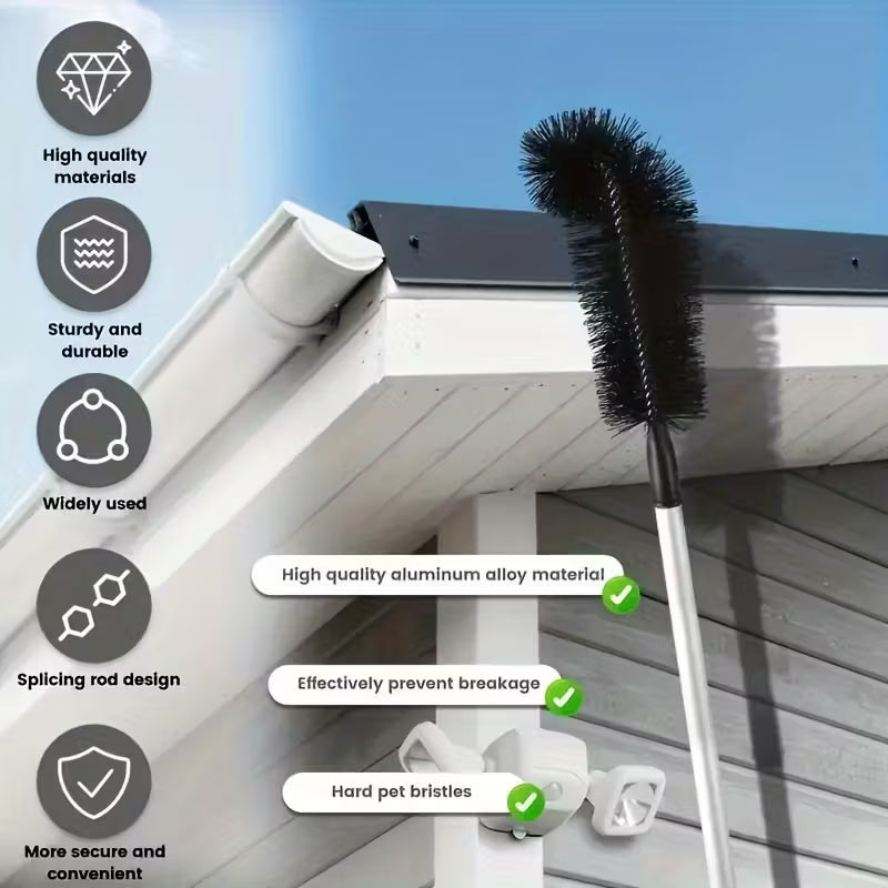 Extendable Gutter Cleaning Brush (89.8") - 7-Section Aluminum Pole, Curved Bristle Head for Roof & Yard Cleaning, Easy Reach Down to Zigzag Cleaning, No Electricity Needed, Garden Tool | Curved Brush | Durable Aluminum, Gutter Cleaning by Anti Spier