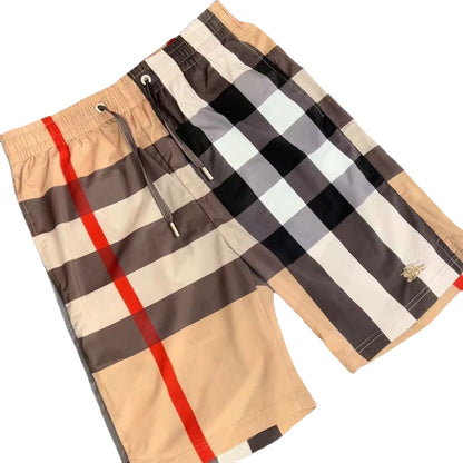 Light luxury quick-drying shorts for men, summer plaid five-inch pants, contrasting color plaid for men, British sand by Hypersku