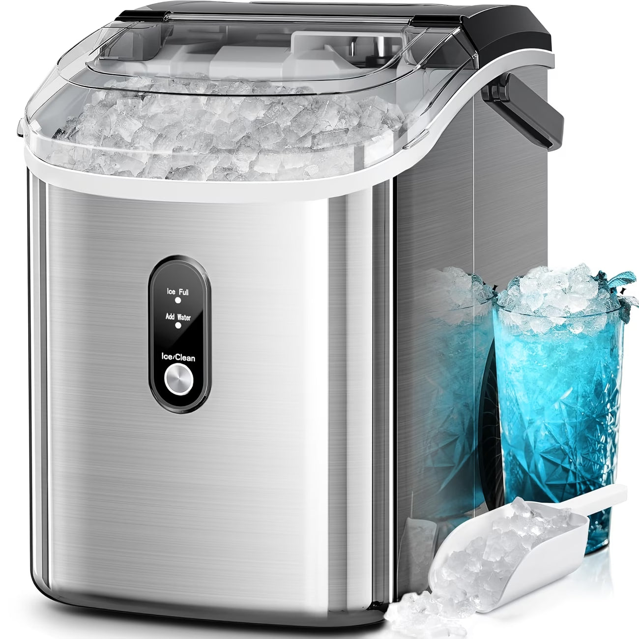 Nugget Countertop Ice Maker, Soft Chew Pellet Ice or Bullet Ice, 44 lbs/24 hrs or 26 lbs/24 hrs, One Touch Operation, Self-Cleaning, For Home, Kitchen, Office, Stainless Steel, Space saving Design, Easy To Clean, High quality Build, Chewable Ice by Anti Spier