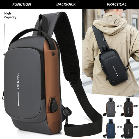 Password lock anti-theft chest bag, men's motorcycle bag, outdoor anti-theft single-shoulder crossbody bag, usb charging chest bag by Hypersku