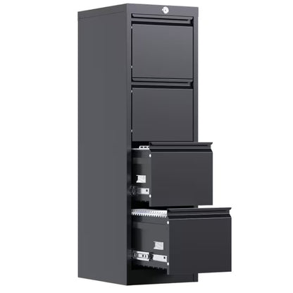4 Drawer File Cabinet, Metal Vertical File Storage Cabinet With Lock, Office Home Steel File Cabinet For A4 Letter Legal Size, 14.96inch W X 17.72inch D X 52.36inch H, Assembly Required Black by Anti Spier