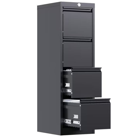 4 Drawer File Cabinet, Metal Vertical File Storage Cabinet With Lock, Office Home Steel File Cabinet For A4 Letter Legal Size, 14.96inch W X 17.72inch D X 52.36inch H, Assembly Required Black by Anti Spier