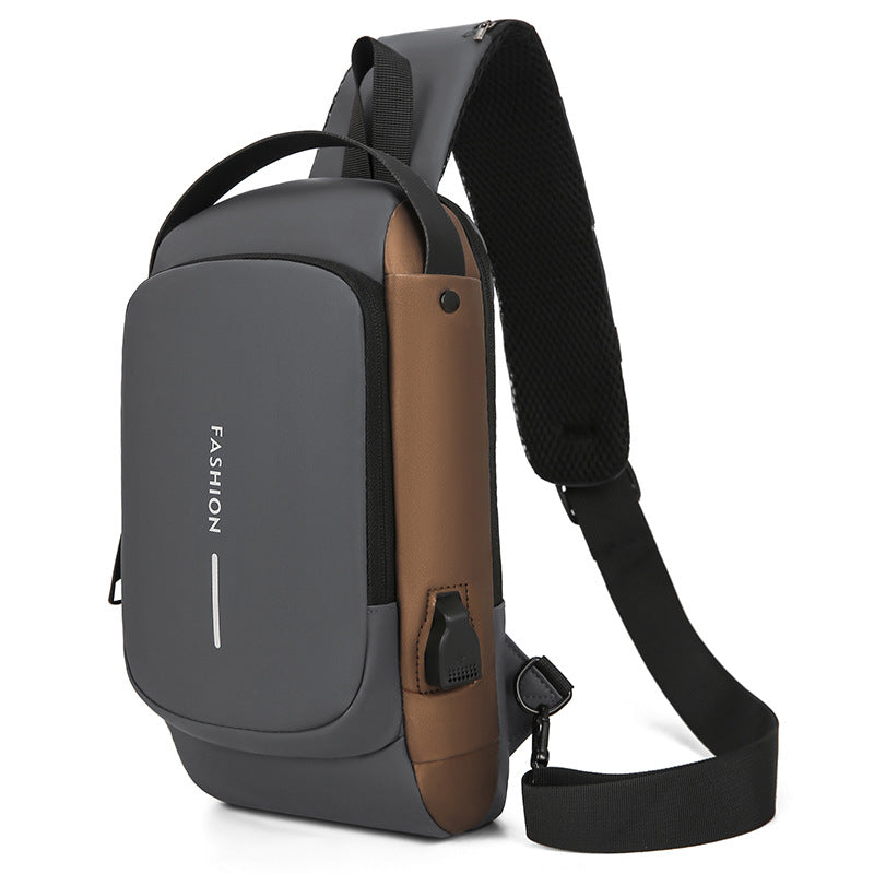 Password lock anti-theft chest bag, men's motorcycle bag, outdoor anti-theft single-shoulder crossbody bag, usb charging chest bag by Hypersku