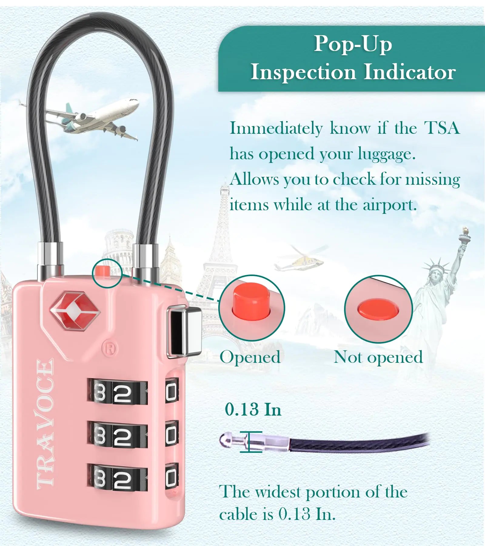 Search Alert TSA Approved Travel Combination Luggage Cable Locks for Suitcase, Gym Locker,Toolbox,Backpack 1,2,4,6 &10 pk Pink 2 Pack by Anti Spier