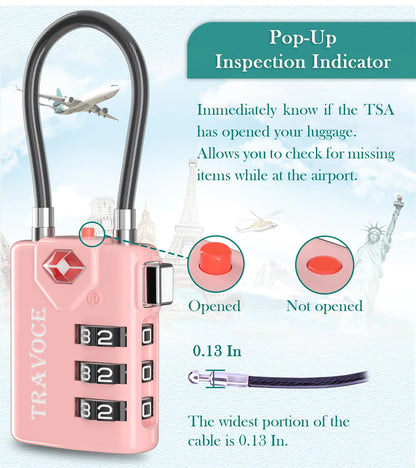 Search Alert TSA Approved Travel Combination Luggage Cable Locks for Suitcase, Gym Locker,Toolbox,Backpack 1,2,4,6 &10 pk Pink 2 Pack by Anti Spier