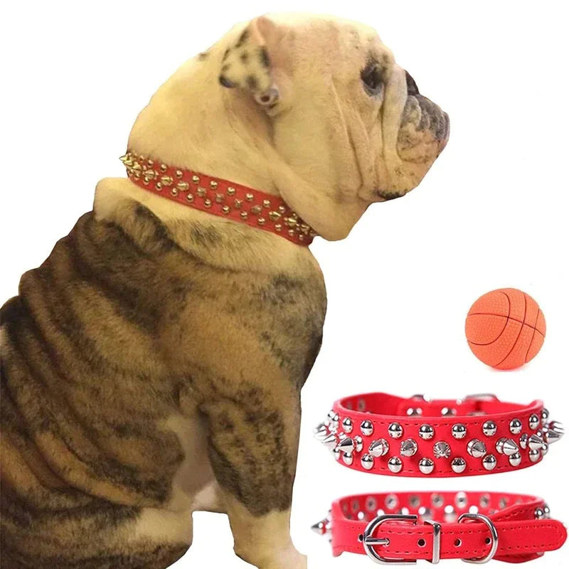 Spiked Studded Leather Dog Collar Rivets Pet Small Large Cat Pit Bull Adjustable by Anti Spier