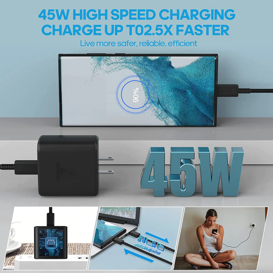 45W USB-C Super Fast Wall Charger + 6FT Cable For Samsung Galaxy S20 S21 S22 S23 by Anti Spier