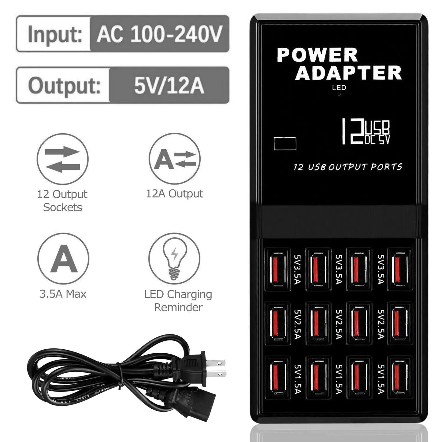 Multi 12 Port USB Charging Station Hub Desktop Wall Cell Phone Charger Organizer by Anti Spier