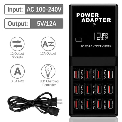 Multi 12 Port USB Charging Station Hub Desktop Wall Cell Phone Charger Organizer by Anti Spier