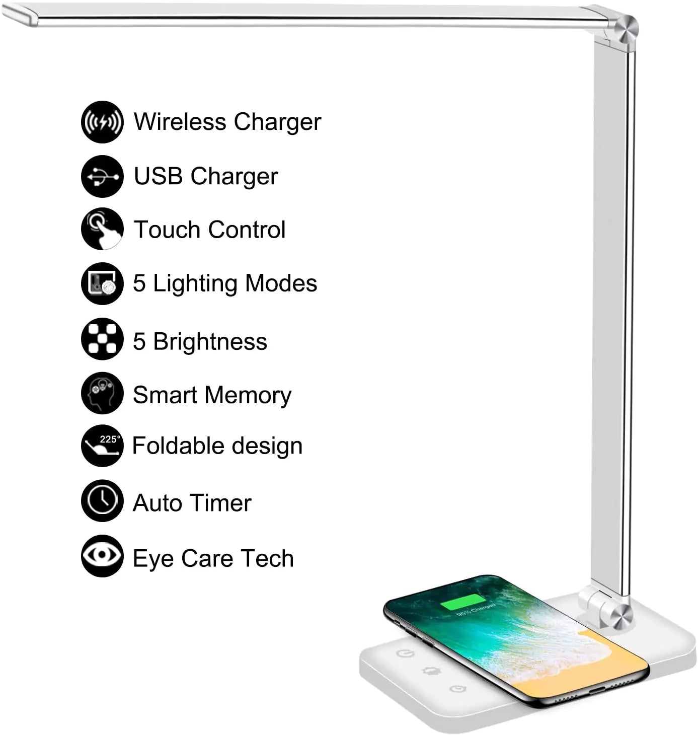 5 Lighting Mode LED Desk Lamp + Wireless Phone Charger by Anti Spier