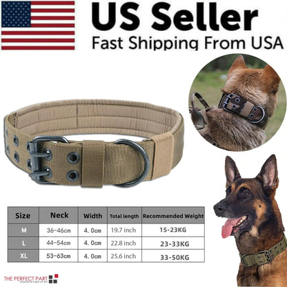 2" Wide Tactical Heavy Duty Nylon Large Dog Collar K9 Military With Metal Buckle by Anti Spier