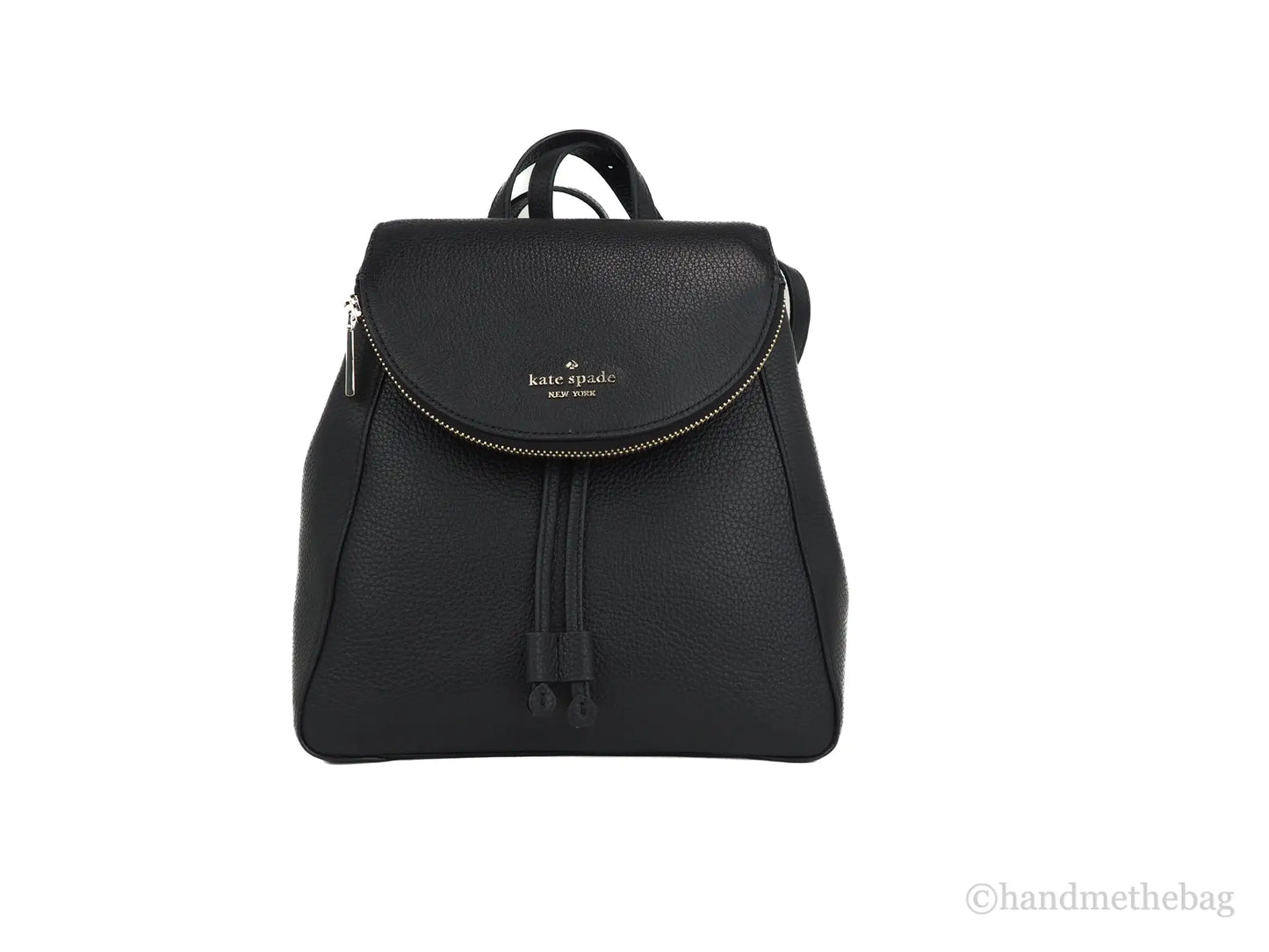 Kate Spade Leila Black Pebbled Leather Medium Flap Shoulder Backpack Book Bag by Anti Spier
