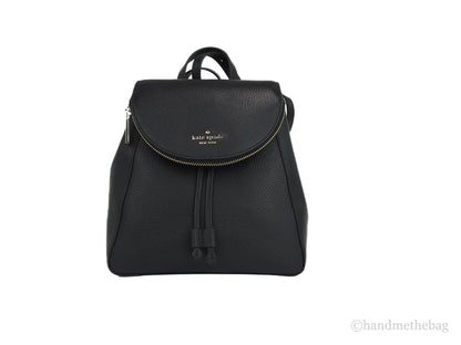 Kate Spade Leila Black Pebbled Leather Medium Flap Shoulder Backpack Book Bag by Anti Spier