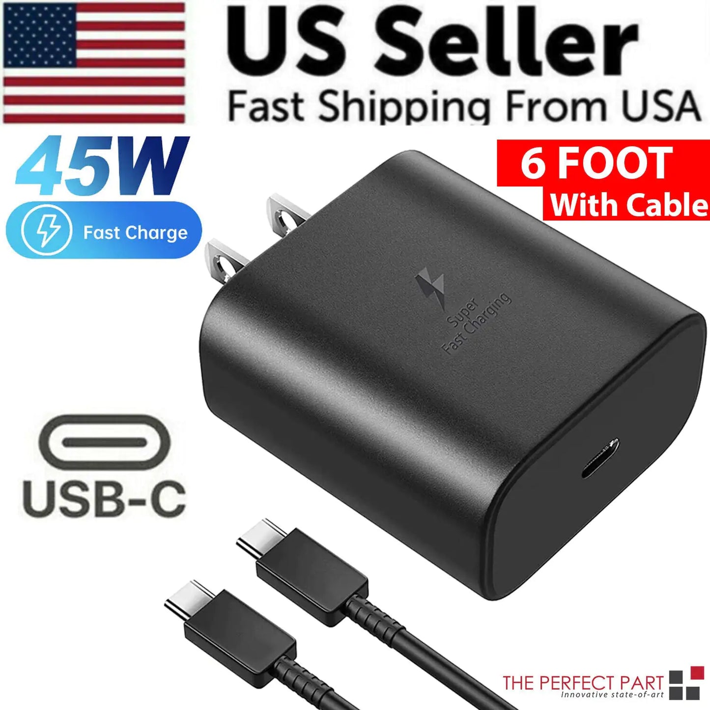 45W USB-C Super Fast Wall Charger + 6FT Cable For Samsung Galaxy S20 S21 S22 S23 by Anti Spier