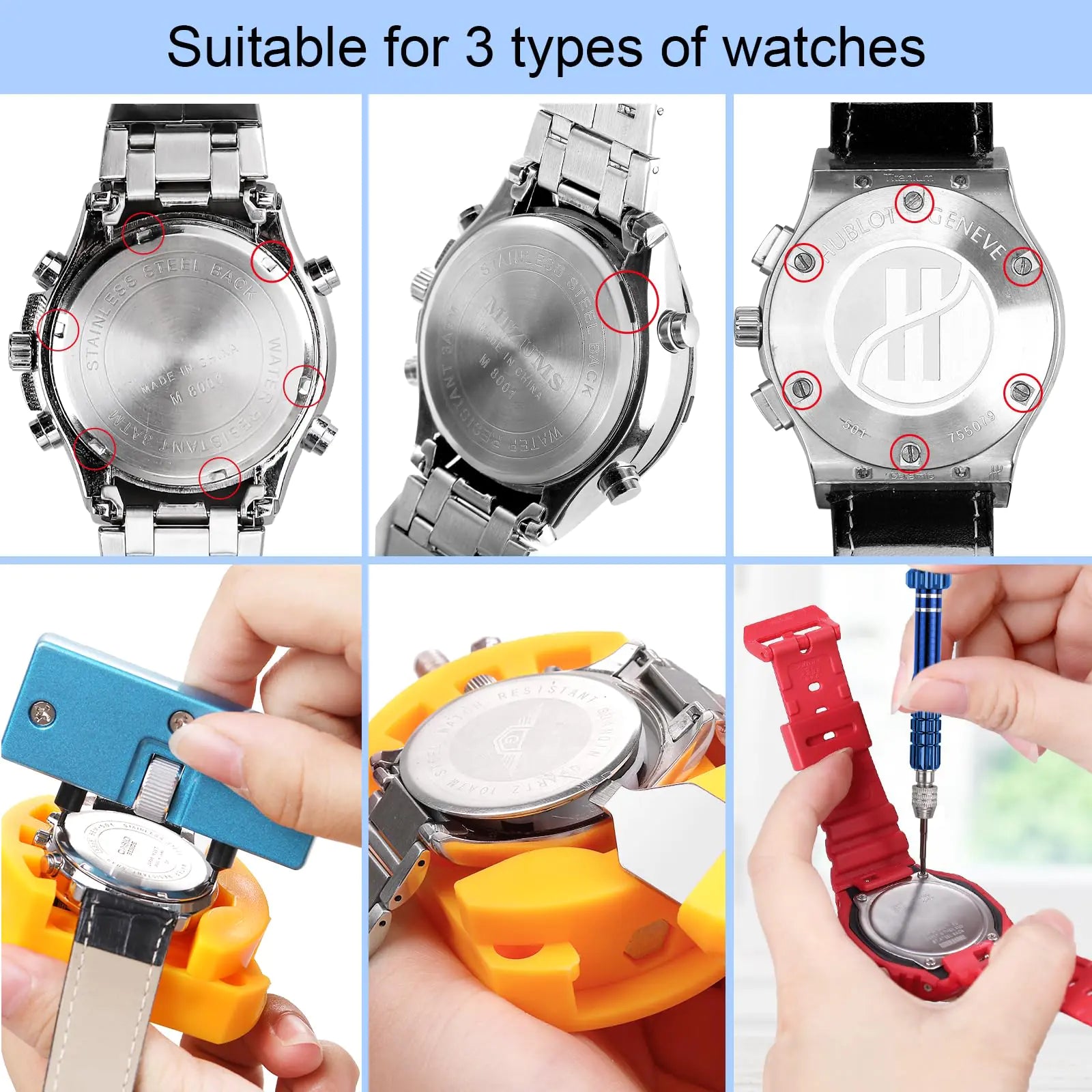 JOREST Watch Battery Replacement Kit, Watch Repair Screwdriver, Watch Band Replacement tool, Watch Wrench Back Remover, Watch Case Opener, Watch Back Remover Holder, Spring bar, Tweezers by Anti Spier