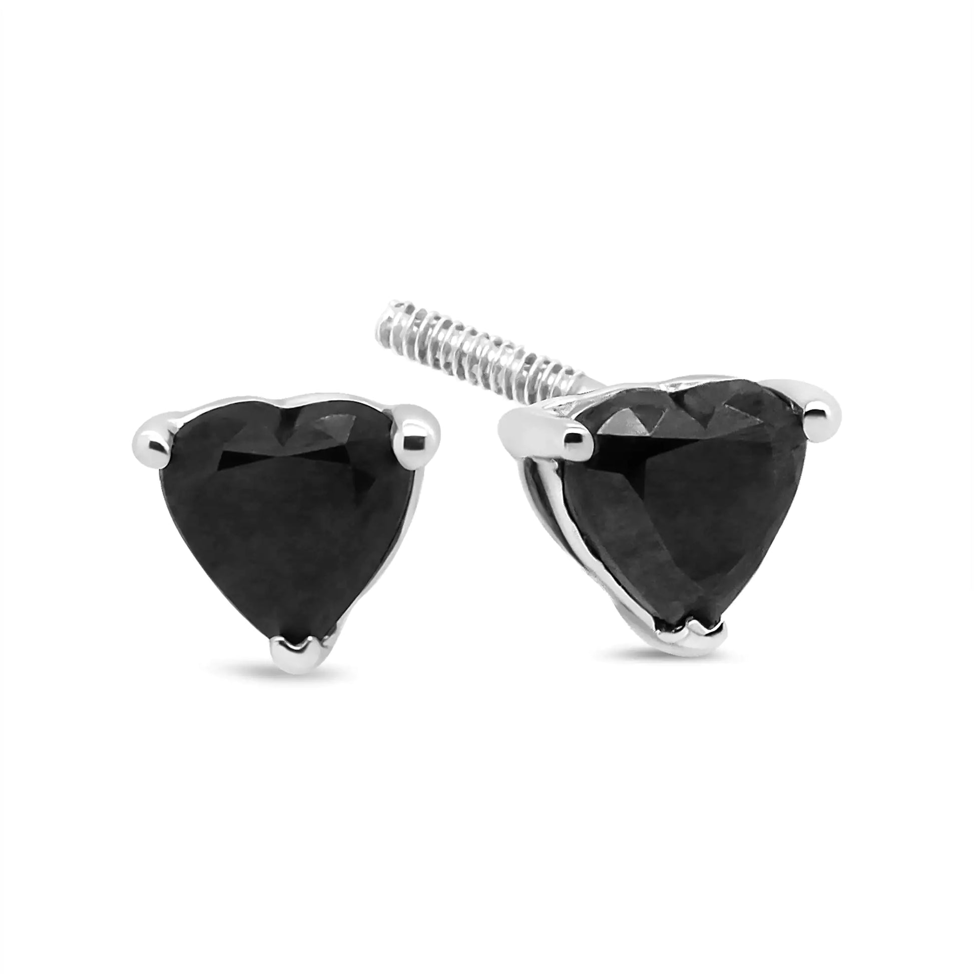 14K White Gold 1.00 Cttw Heart Cut Black Diamond Stud Earrings by Anti Spier