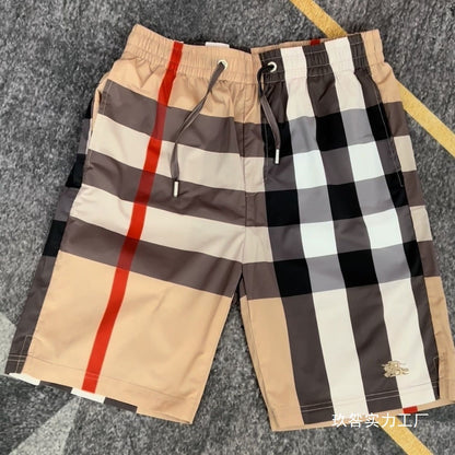 Light luxury quick-drying shorts for men, summer plaid five-inch pants, contrasting color plaid for men, British sand by Hypersku