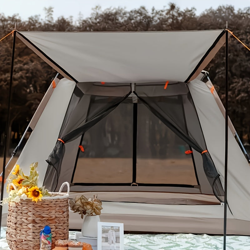 2-3 Person Family Camping Tent with Awning - Quick to Set Up, Windproof, All-Season Design with Mosquito Screen and UV Protection, Durable Oxford Fabric, Beige Multi-Layer Sunshade, Perfect for Outdoo by Dropsure
