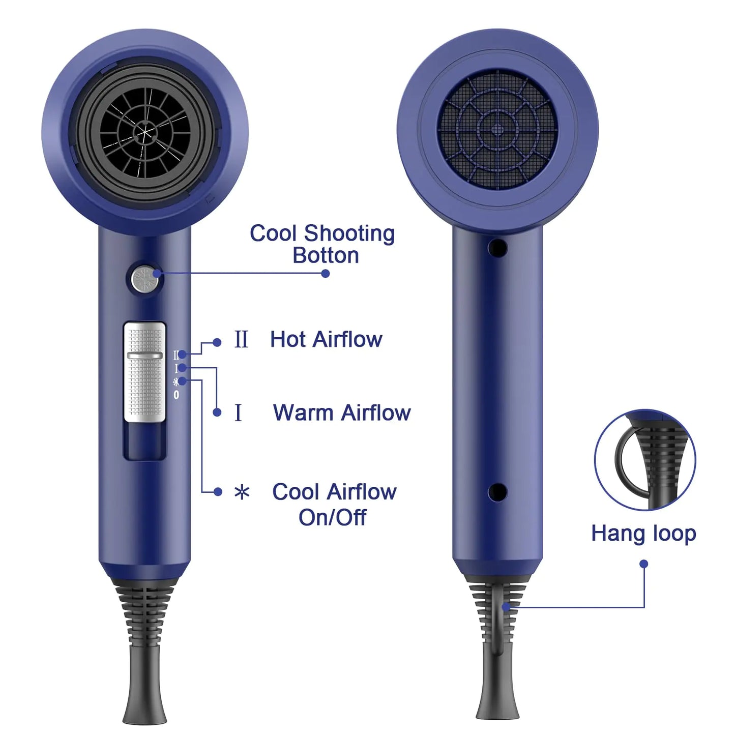 Slopehill Professional Ionic Hair Dryer, Powerful 1800W Fast Drying Low Noise Blow Dryer with 2 Concentrator Nozzle 1 Diffuser Attachments for Home Salon Travel (Prussian Blue) Prussian Blue by Anti Spier