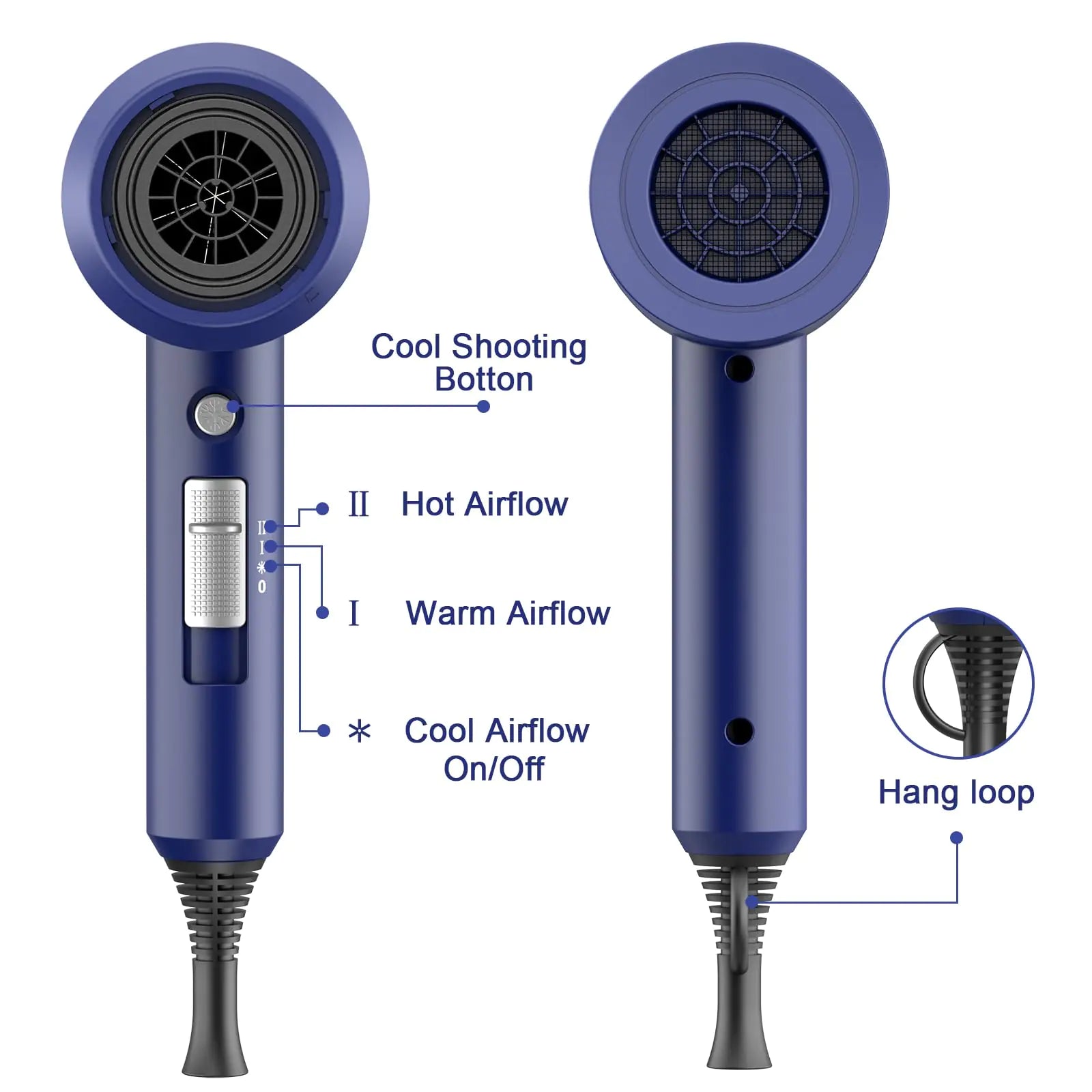Slopehill Professional Ionic Hair Dryer, Powerful 1800W Fast Drying Low Noise Blow Dryer with 2 Concentrator Nozzle 1 Diffuser Attachments for Home Salon Travel (Prussian Blue) Prussian Blue by Anti Spier