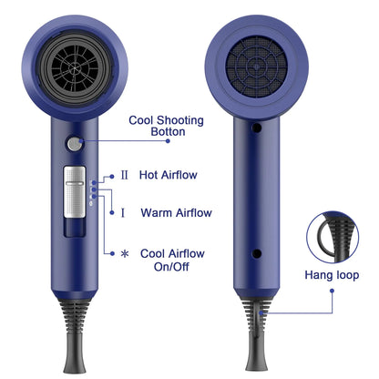 Slopehill Professional Ionic Hair Dryer, Powerful 1800W Fast Drying Low Noise Blow Dryer with 2 Concentrator Nozzle 1 Diffuser Attachments for Home Salon Travel (Prussian Blue) Prussian Blue by Anti Spier