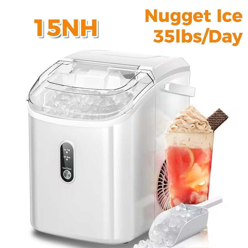 Nugget Countertop Ice Maker, Soft Chew Pellet Ice or Bullet Ice, 44 lbs/24 hrs or 26 lbs/24 hrs, One Touch Operation, Self-Cleaning, For Home, Kitchen, Office, Stainless Steel, Space saving Design, Easy To Clean, High quality Build, Chewable Ice by Anti Spier