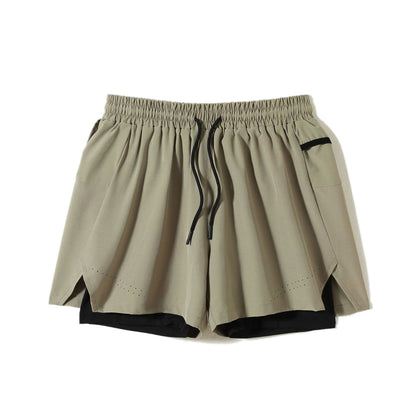Double-layer sports shorts Men's summer outdoor sports running five-quarter pants Breathable quick-drying pants Fitness wear men's shorts by Hypersku