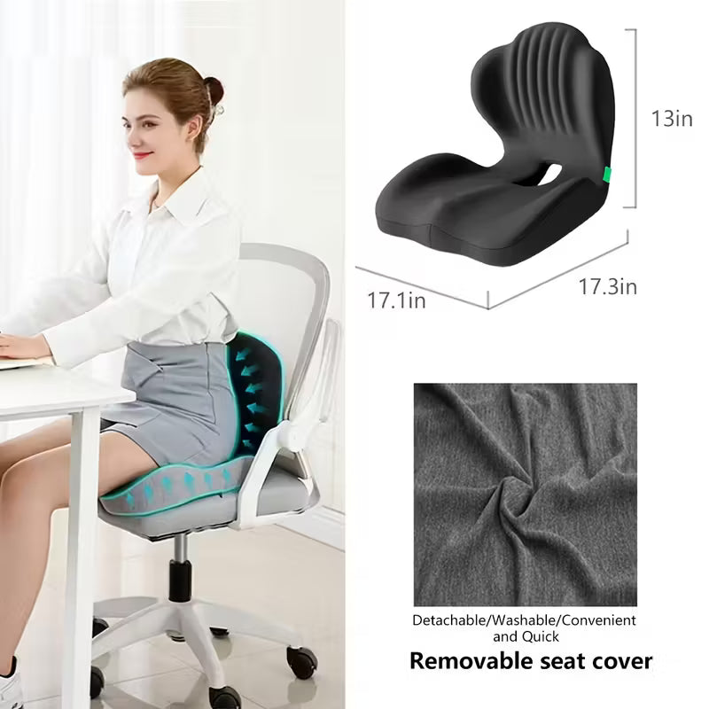 Ergonomic Memory Foam Seat Cushion with Raised Back & Breathable Hollow Design - Office Chair Cushion for Posture Support, Black, Buttock Cushion for Home Office, Desk, or Car Seat, Seat Cushion for Chair, Posture Improvement, Contoured Shape by Anti Spier