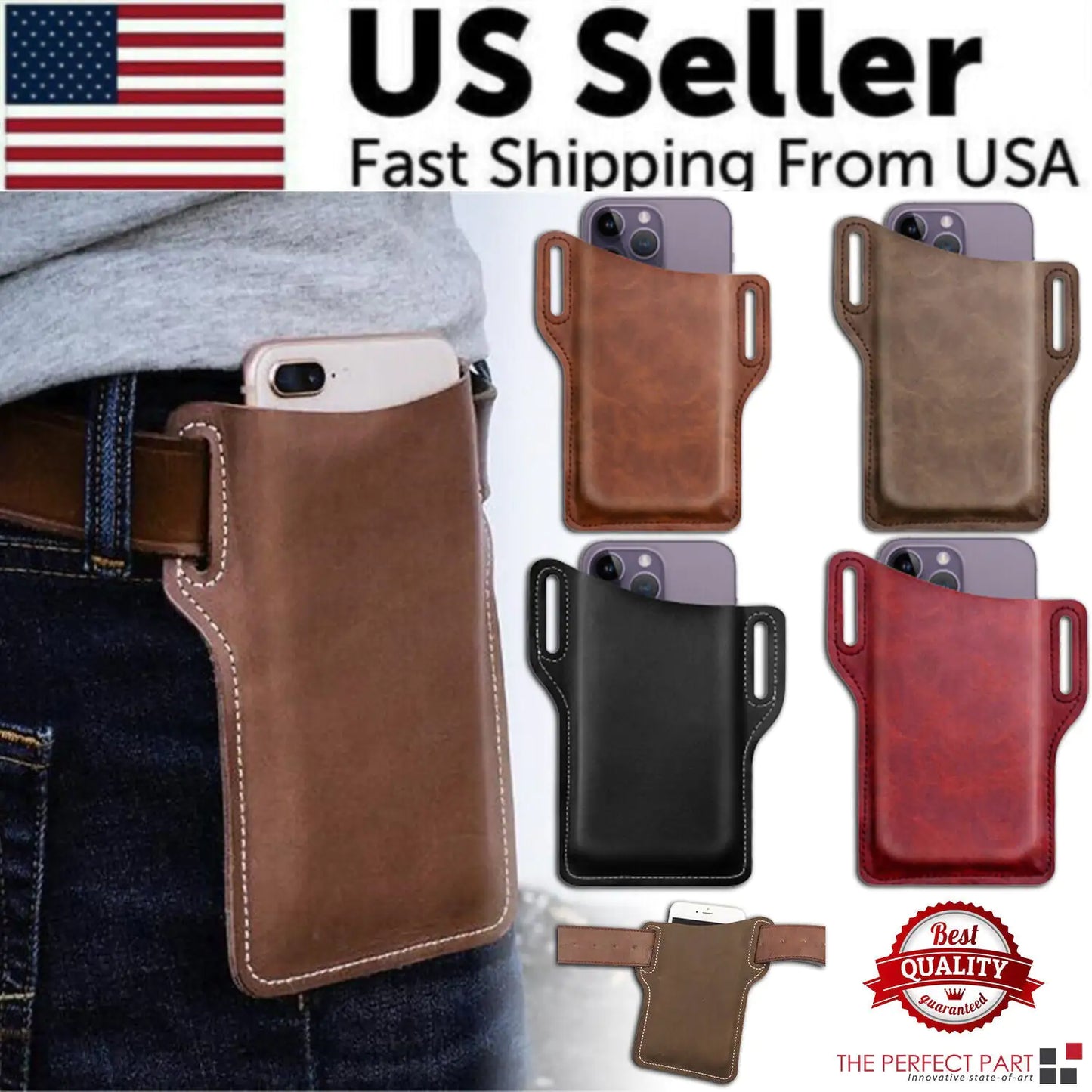 Men Cell Phone Belt Pack Bag Loop Waist Holster Pouch Case Leather Wallet Cover by Anti Spier