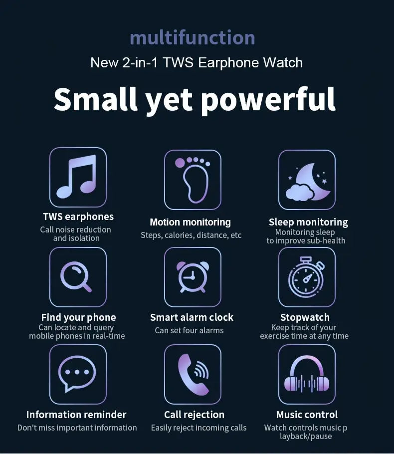 Smart Watch With Earplugs, 2-in-1 Headset Watch, With Fitness Tracker. Smart Watch With Speaker For Answering Calls, Sleep Monitor, Sports Smart Watch With Long Standby Time, Suitable For Android And IPhone by Anti Spier
