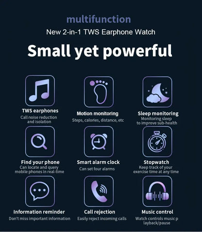 Smart Watch With Earplugs, 2-in-1 Headset Watch, With Fitness Tracker. Smart Watch With Speaker For Answering Calls, Sleep Monitor, Sports Smart Watch With Long Standby Time, Suitable For Android And IPhone by Anti Spier
