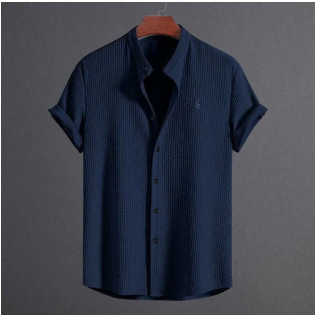 Men's summer new men men's short sleeve solid color men's shirt top by Hypersku