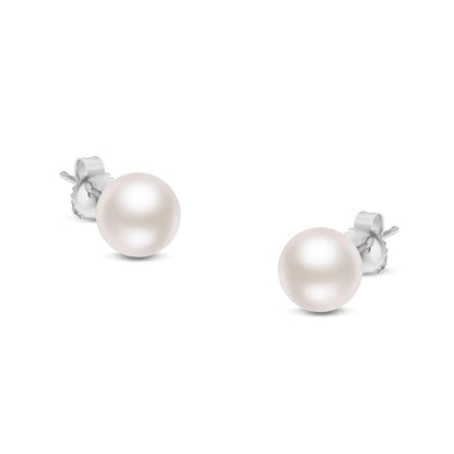 14K Gold Round White Saltwater Akoya Cultured Pearl Stud Earrings AAA+ Quality - Choice of MM Size by Anti Spier