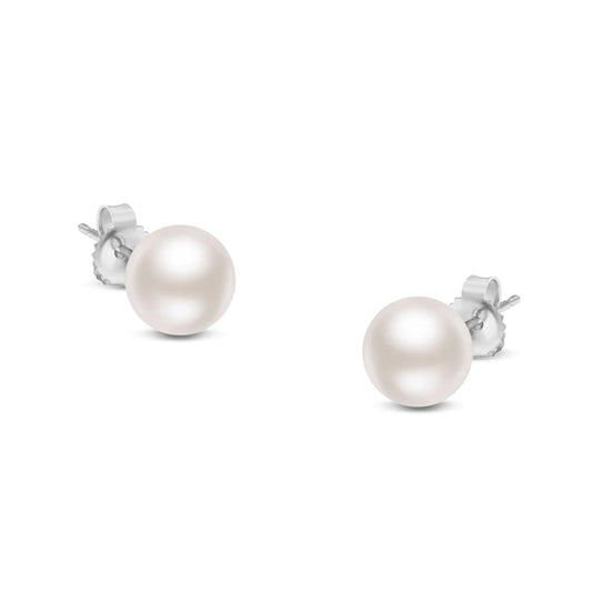 14K Gold Round White Saltwater Akoya Cultured Pearl Stud Earrings AAA+ Quality - Choice of MM Size by Anti Spier