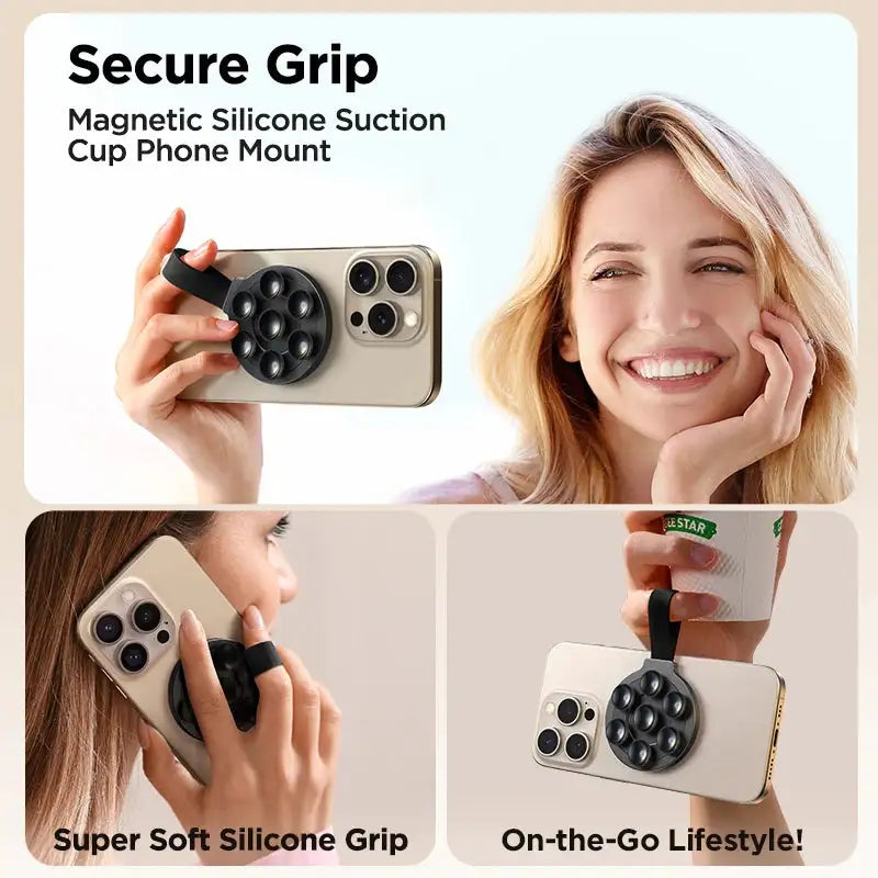 Joyroom Magnetic Suction Cup Phone Mount Hand-Free Mirror Shower Silicone Suction Phone Case Grip Stand Holder For iPhone 15 Pro by Anti Spier