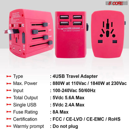 Universal Travel Adapter International Power Adapters 3 Pack Multicharger Plug w 4 USB Ports by Anti Spier